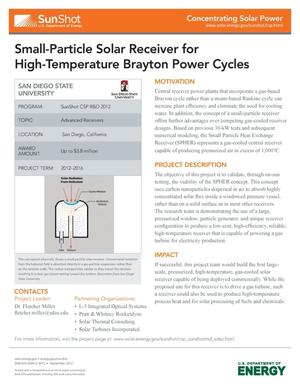Small-Particle Solar Receiver for High-Temperature Brayton Power Cycles (Fact Sheet)