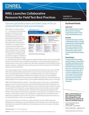 NREL Launches Collaborative Resource for Field Test Best Practices (Fact Sheet)