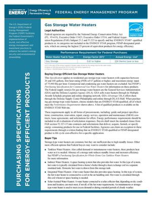 Primary view of object titled 'Gas Storage Water Heaters, Purchasing Specifications for Energy-Efficient Products (Revised) (Fact Sheet)'.
