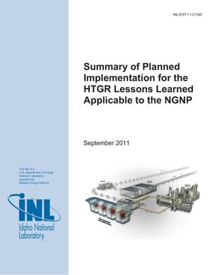 Summary of Planned Implementation for the HTGR Lessons Learned Applicable to the NGNP