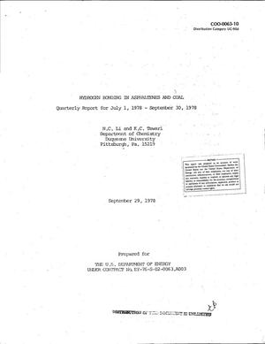 Hydrogen bonding in asphaltenes and coal. Quarterly Report for July 1, 1978 - September 30, 1978