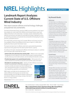 Landmark Report Analyzes Current State of U.S. Offshore Wind Industry (Fact Sheet)