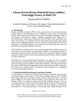 A Beam Driven Plasma-Wakefield Linear Collider: From Higgs Factory to Multi-TeV