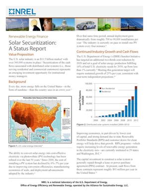 Renewable Energy Finance, Solar Securitization: A Status Report (Fact Sheet)