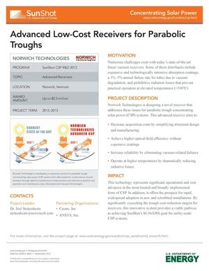 Advanced Low-Cost Receivers for Parabolic Troughs (Fact Sheet)