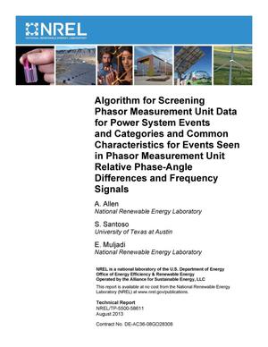 Algorithm for Screening Phasor Measurement Unit Data for Power System Events and Categories and Common Characteristics for Events Seen in Phasor Measurement Unit Relative Phase-Angle Differences and Frequency Signals