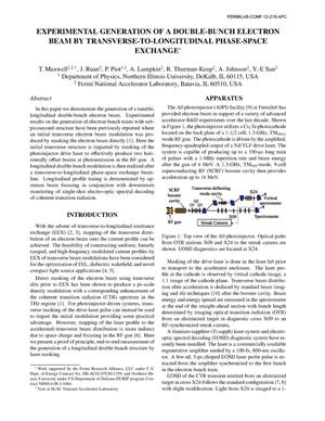 Experimental Generation of a Double-bunch Electron Beam by Transverse-to-Longitudinal Phase Space Exchange