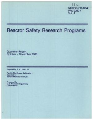 Reactor Safety Research Programs Quarterly Report October - December 1980