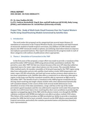 Study of Multi-Scale Cloud Processes Over the Tropical Western Pacific Using Cloud-Resolving Models Constrained by Satellite Data