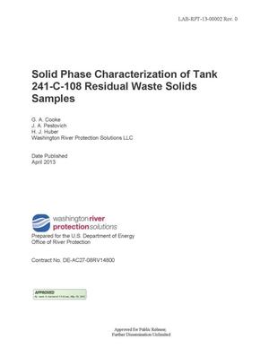 Solid Phase Characterization of Tank 241-C-108 Residual Waste Solids Samples