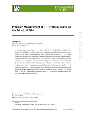 Precision Measurement of {eta} --&gt; {gamma} {gamma} Decay Width via the Primakoff Effect