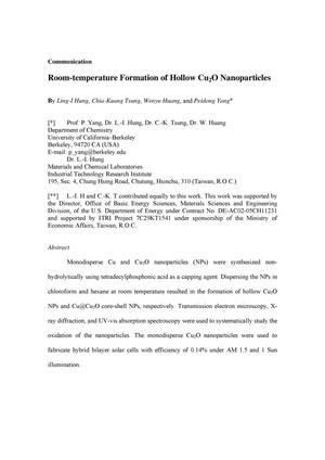 Room-temperature Formation of Hollow Cu2O Nanoparticles