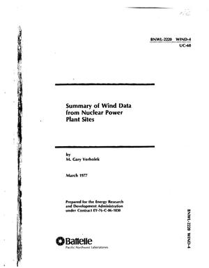 Summary of Wind Data from Nuclear Power Plant Sites