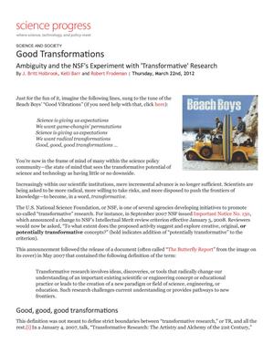 Good Transformations: Ambiguity and the NSF's Experiment with 'Transformative' Research