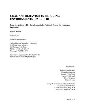 Coal Ash Behavior in Reducing Environments (CABRE) III Year 6 - Activity 1.10 - Development of a National Center for Hydrogen