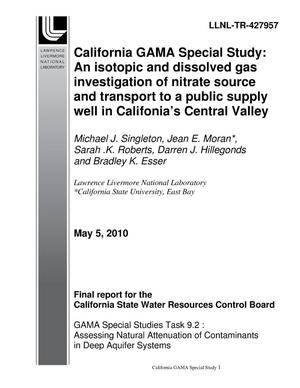 Primary view of object titled 'California GAMA Special Study: An isotopic and dissolved gas investigation of nitrate source and transport to a public supply well in California's Central Valley'.