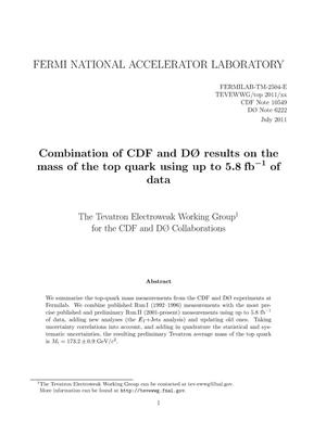 Combination of CDF and D0 results on the mass of the top quark using up to 5.8~fb-1 of data