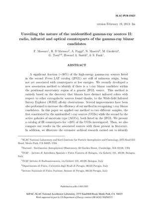 Unveiling the Nature of the Unidentified Gamma-ray Sources II: Radio, Infrared and Optical Counterparts of the gamma-ray Blazar Candidates