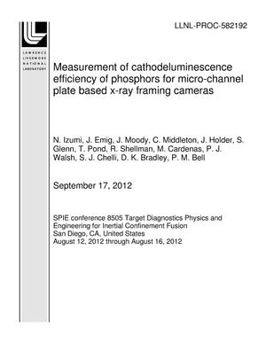 Measurement Of Cathodeluminescence Efficiency Of Phosphors For Micro Channel Plate Based X Ray Framing Cameras Unt Digital Library