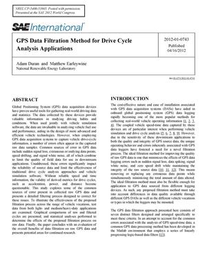GPS Data Filtration Method for Drive Cycle Analysis Applications