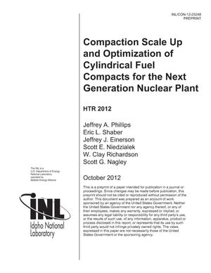 Compaction Scale Up and Optimization of Cylindrical Fuel Compacts for the Next Generation Nuclear Plant