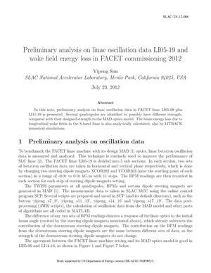 Preliminary Analysis on Linac Oscillation Data LI05-19 and Wake Field Energy Loss in FACET Commissioning 2012