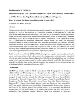 Final Report for NFE-07-00912: Development of Model Fuels Experimental Engine Data Base & Kinetic Modeling Parameter Sets