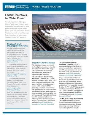 Federal Incentives for Water Power (Fact Sheet)