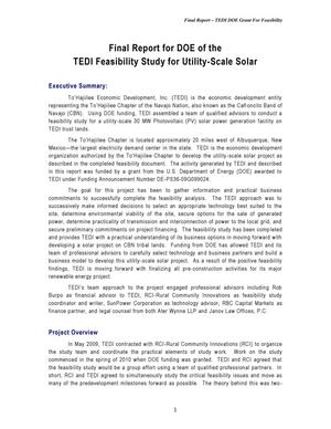 ToHajiilee Economic Development, Inc.(TEDI) Feasibility Study for Utility-Scale Solar