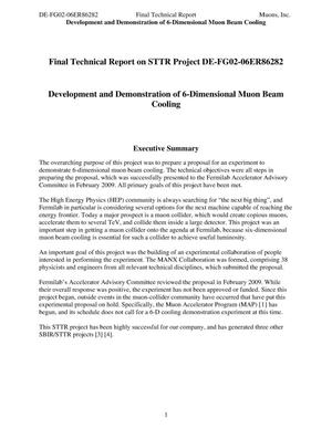 Final Technical Report on STTR Project DE-FG02-06ER86282 Development and Demonstration of 6-Dimensional Muon Beam Cooling