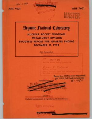 Nuclear Rocket Program, Metallurgy Division progress report for quarter ending December 31, 1964