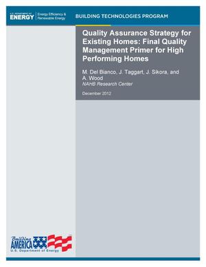 Quality Assurance Strategy for Existing Homes: Final Quality Management Primer for High Performing Homes