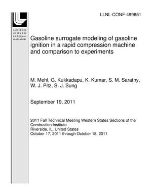 Gasoline surrogate modeling of gasoline ignition in a rapid compression machine and comparison to experiments