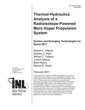 Thermal-hydraulics Analysis of a Radioisotope-powered Mars Hopper Propulsion System