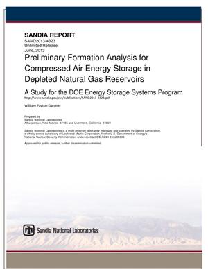Preliminary formation analysis for compressed air energy storage in depleted natural gas reservoirs : a study for the DOE Energy Storage Systems Program.