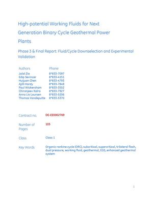 Primary view of object titled 'High-potential Working Fluids for Next Generation Binary Cycle Geothermal Power Plants'.