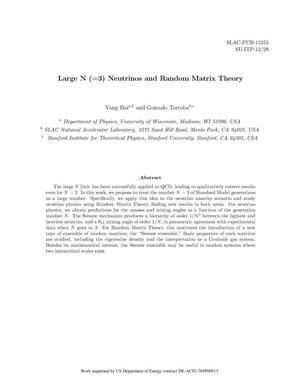 Large N (=3) Neutrinos and Random Matrix Theory