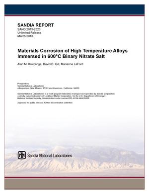 Materials corrosion of high temperature alloys immersed in 600C binary nitrate salt.