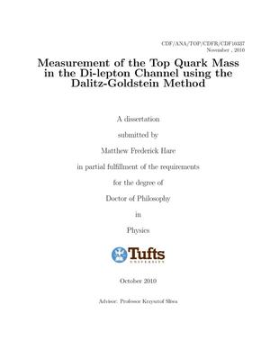 Measurement of the Top Quark Mass in the Di-lepton Channel using the Dalitz-Goldstein Method