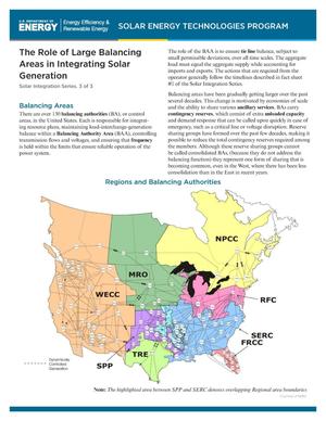 Role of Large Balancing Areas In Integrating Solar Generation: Solar Integration Series. 3 of 3 (Brochure)