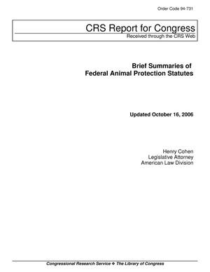 Brief Summaries of Federal Animal Protection Statutes