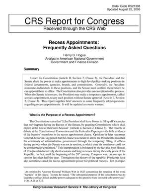 Recess Appointments: Frequently Asked Questions