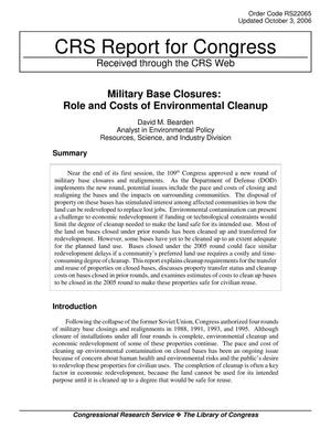 Military Base Closures: Role and Costs of Environmental Cleanup