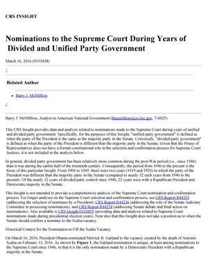 Nominations to the Supreme Court During Years of Divided and Unified Party Government
