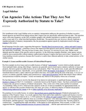 Can Agencies Take Actions That They Are Not Expressly Authorized by Statute to Take?