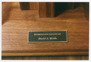 [David A. Webb plaque in the Sarah T. Hughes Reading Room 3]