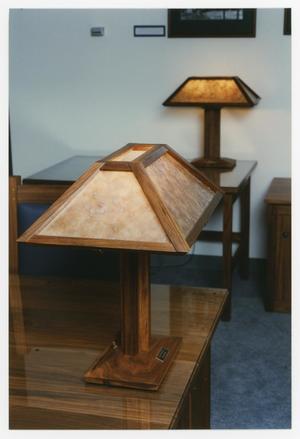 [Lamps on tables in reading room]