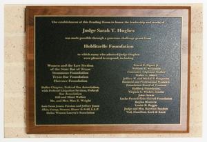 [Donors plaque for Sarah T. Hughes Reading Room 3]
