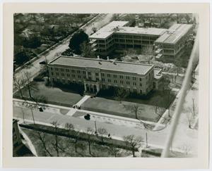 [Aerial photograph of Marquis Hall with Terrill Hall under construction]