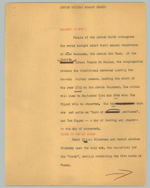 Primary view of object titled '[News Script: Jewish holiday season starts]'.